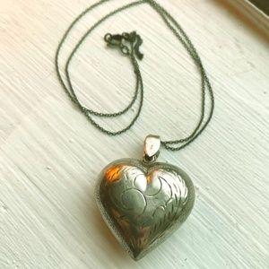Real Sterling Silver Vintage Heart Charm Necklace